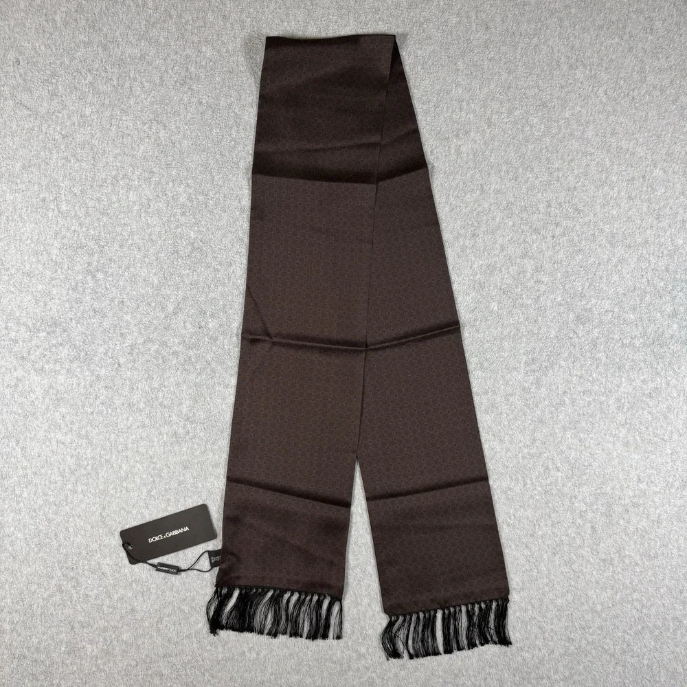 NWT Dolce & Gabbana Brown 100% Silk Scarf Made in Italy
